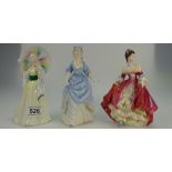 Royal Doulton lady figures, Jane HN2806, (Seconds), Southern Belle HN2229, and Christine HN3767.