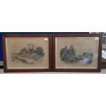 Two Edwardian oak framed prints entitled Old Farmyard in Sussex and Fisherman's Rest (2)