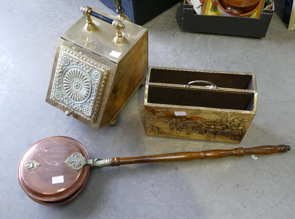 3 brass items to include a coal box,