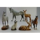 A collection of Beswick items to include Mare 1812, Arab 1771, New Forrest Pony 1746, Doe 999A,