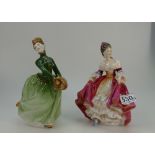 Royal Doulton Lady figures, Southern Belle, HN2229 and Grace HN2318.