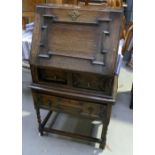 Edwardian oak bureau on stretcher base