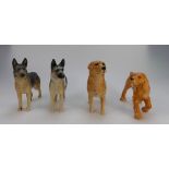 Two Alsatians 969 in matt and gloss together with a golden retriever 2287 and one other dog.