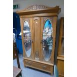 Edwardian carved satin walnut two door wardrobe