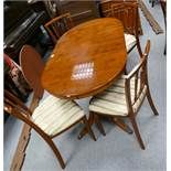 Regency cross-banded Yew pull out dinning table with 4 matching chairs.
