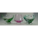 Three Caithness Artware glass vases depicting etched images of cattle,