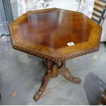 Oak inlaid octagonal occasional table with barley twist detail on 3 column support