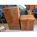 Burr walnut dressing cupboard and oak 2 door drinks cabinet (2)