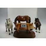 Royal Doulton Shetland Pony (grey) (nip to ear), Shetland Pony, New Forest Pony and Tamworth Pig.