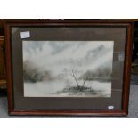 J S Moody, painting of a tree in landscape in resin frame.