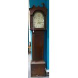 Early 19th Century Mahogany grandfather clock with long door and 12" arched dial painted with sea