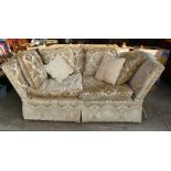 Parker knoll style 2 seater drop arm settee with floral upholstery and woodwork