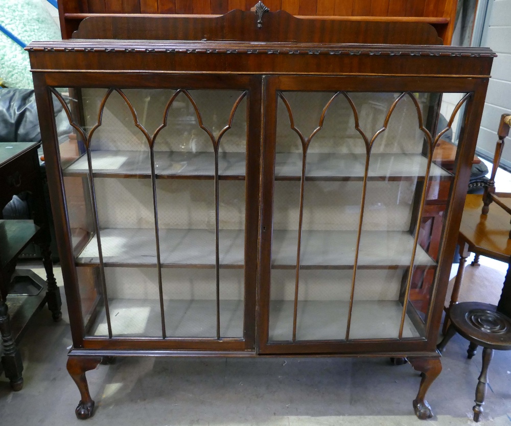 Oak display cabinet on cabriole legs and ball and claw feet