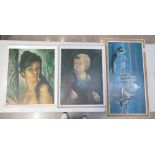 A collection of 3 mid century prints including Lynch stylized lady and Harry Winkler and Florence