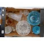 A good collection of pressed and cut glass items to include Chrome footed bon bon dishes,