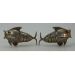 Early 20th century unusual silver pair of fish cruets,possibly Spanish,