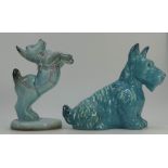 Beswick blue glazed model of dog on base 324 (ear re-stuck) and blue seated Sealyham terrier 302.