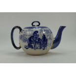 Royal Doulton Burslem Teapot decorated in the blue & gilded Jacobian design, height 14.5cm.