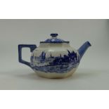 Royal Doulton hexagon shaped teapot decorated in the blue Norfolk design, height 11.5cm.