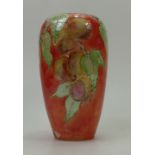 Lise Moorcroft orange vase thrown with Peaches. From 1994. 20cm high.