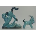 Beswick blue glazed model of lamb on base 323 and small blue glazed goat.