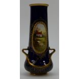 Royal Doulton vase hand painted with cottage scene by W Brown, height 16cm (restored).