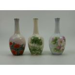 Royal Doulton prototype bud vases decorated with different flowers signed by M Woodhouse 1983 and