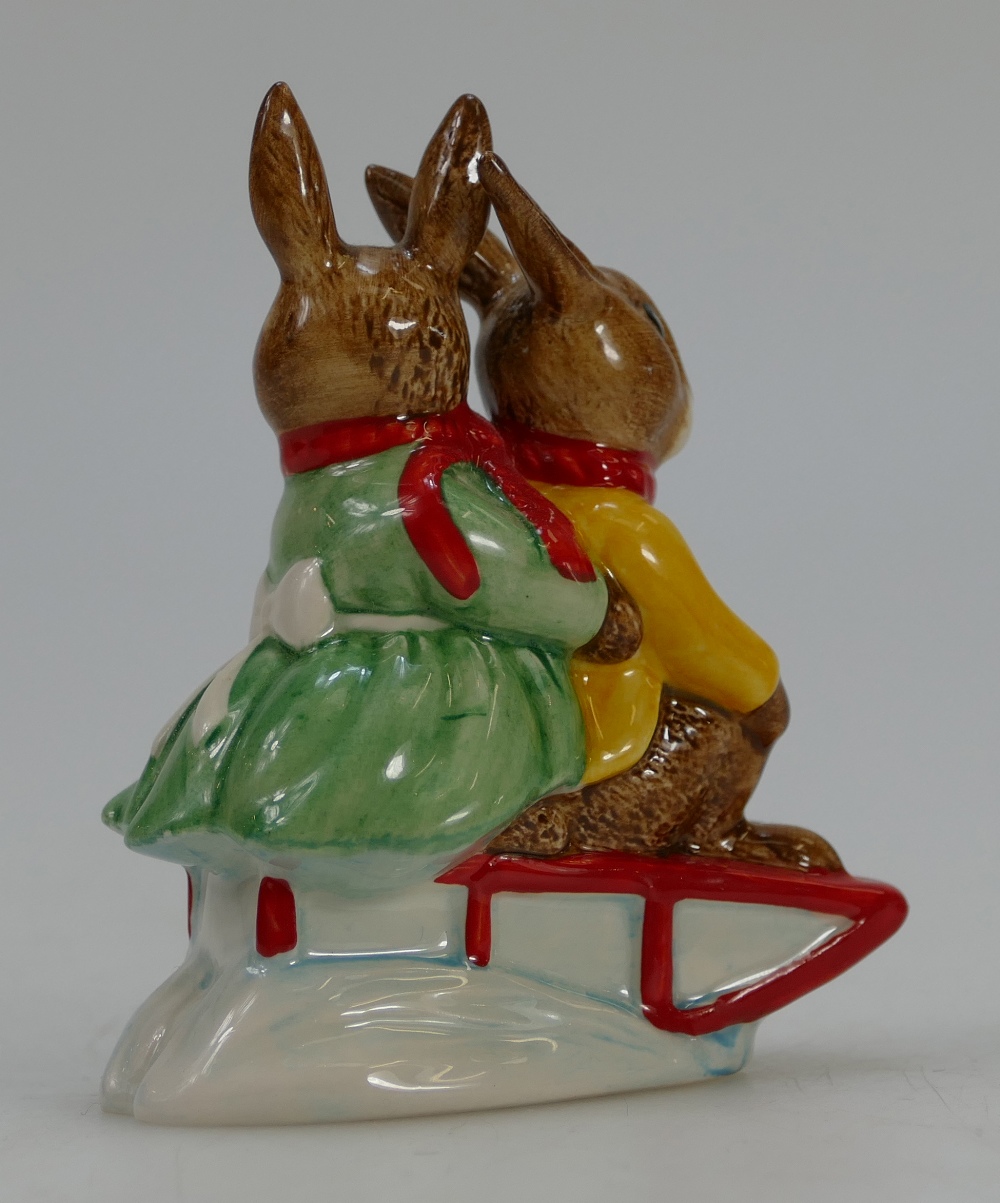 Royal Doulton Bunnykins Billy and Buntie Sleigh Ride DB81 USA Special Events Tour Colourway 1989 - Image 3 of 3