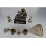 A collection of Silver plated items comprising pair ornate salts,