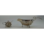 Indian Sterling Silver ornate sauce boat with ladle,