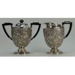 Asian Silver two handled covered sugar bowl and milk jug,