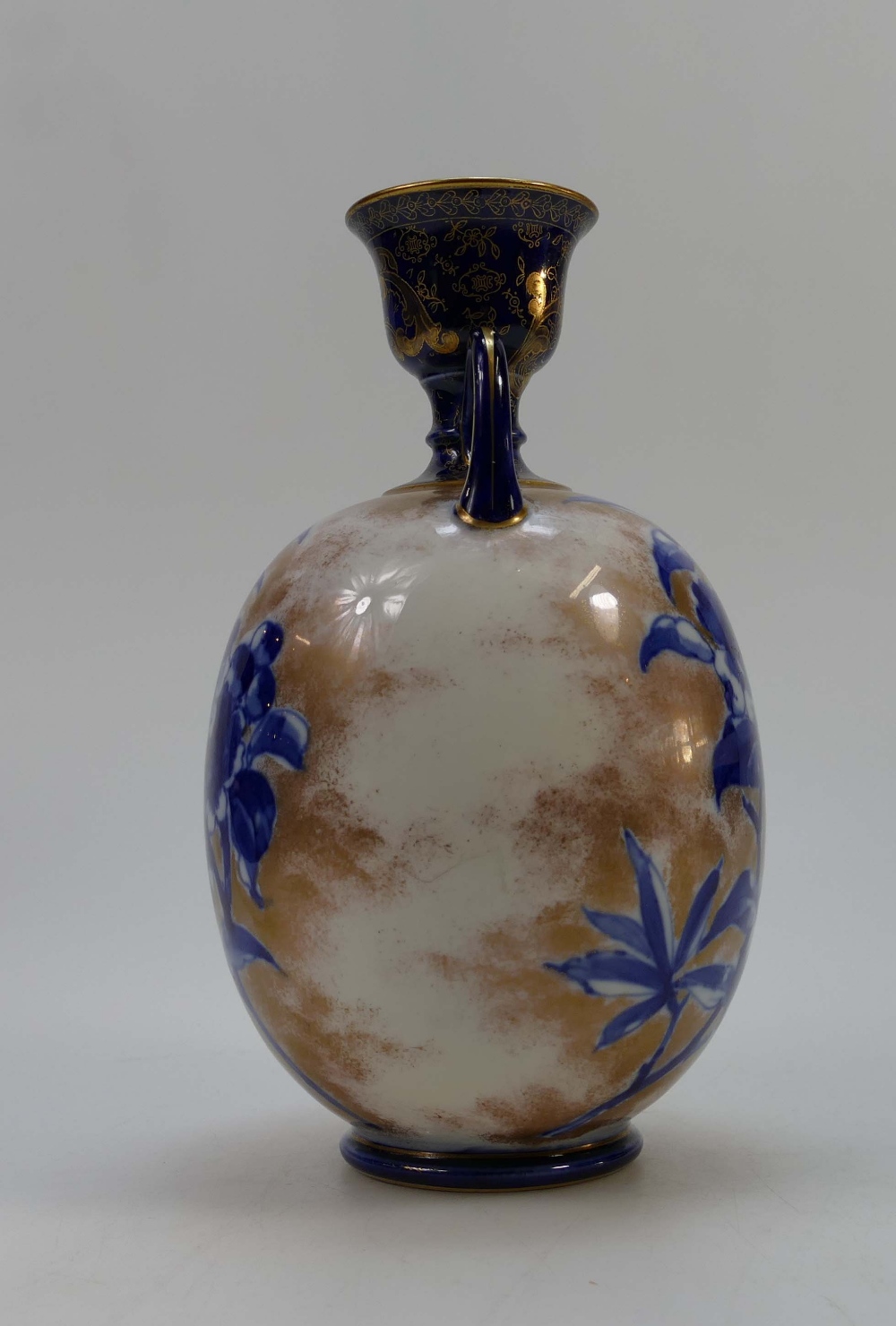 Royal Doulton Burslem large two handled vase decorated in the blue & gilded Iris design, - Image 3 of 3