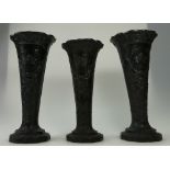 Wedgwood Black Basalt pair vases decorated with foliage, height 28.