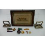 A collection of items to include sampler in rosewood frame,