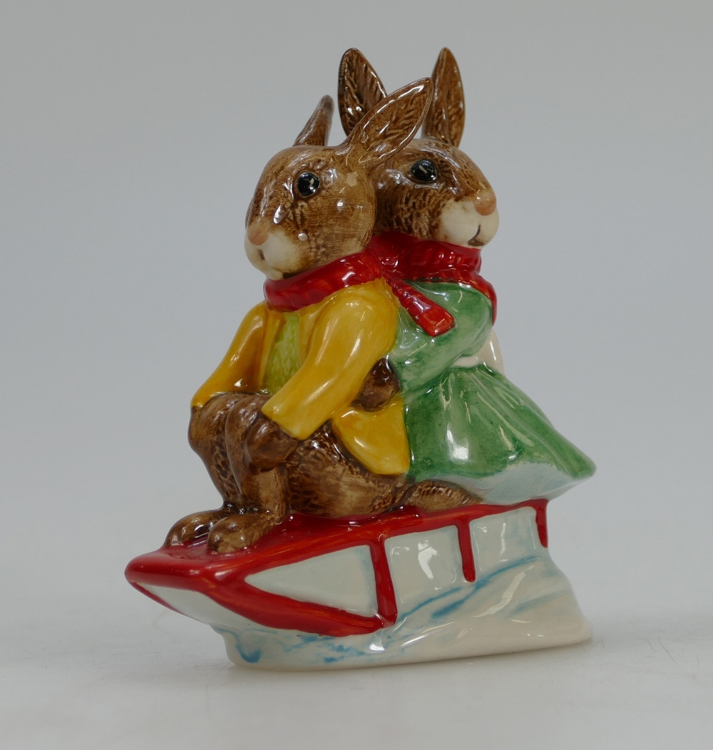 Royal Doulton Bunnykins Billy and Buntie Sleigh Ride DB81 USA Special Events Tour Colourway 1989