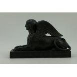 Wedgwood Black Basalt Sphinx modelled seated atop a raised rectangular base, impressed marks 1979,