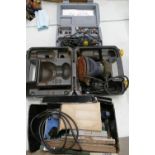 A collection of power tools to include Dremel complete with attachments,