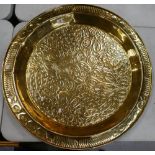 Very large brass wall plaque in the form of large tray hand decorated in the art nouveau style