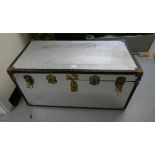 Large metal chest with studied leather trimming