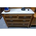 Edwardian carved satin walnut marble topped dresser chest of drawers