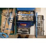 A large collection of hand tools to include hammers, Allen keys, socket set,