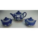 Early Wedgewood dipped blue teapot and t