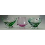 Three Caithness Artware glass vases depi