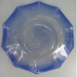 Nailsea style large glass dish signed G