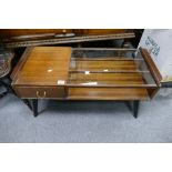 Mid-Century glass topped coffee table with single drawer either side