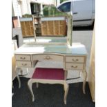 White French style triple mirrored dressing table with matching stool (2)