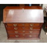 Georgian 4 drawer bureau desk with brass handles and book spine detail to inside compartments