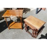 Oak barley-twist table and a oak nest of 3 drawers (2)