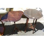 Octagonal mahogany inlaid table with a oak shaped occasional table (2)