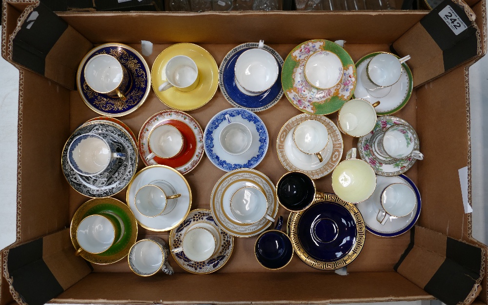 A good collection of decorative display coffee cans and saucers from various makes,